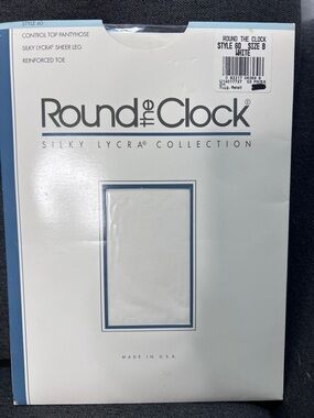 Vintage Round The Clock Pantyhose Size B White NOS Silky Lycra USA Bridal elegan